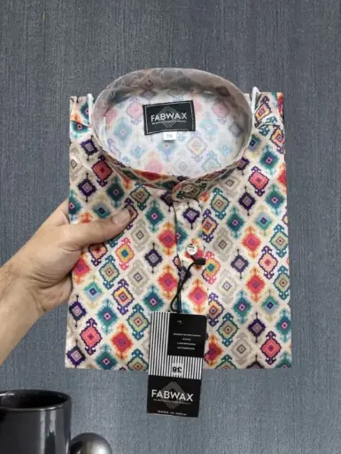 Men printed cotton blend straight kurta (multicolour)